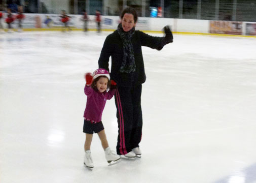Meryl & Mommy Waving To Their Fans At Her First Ice Show.